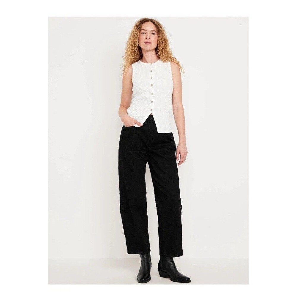 Women's Black High-Waisted Barrel Ankle Jeans Sizeโ 8 Tall